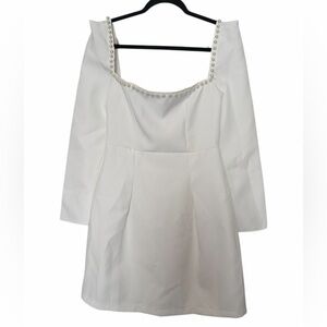 Pearl-Embellished White Mini Dress